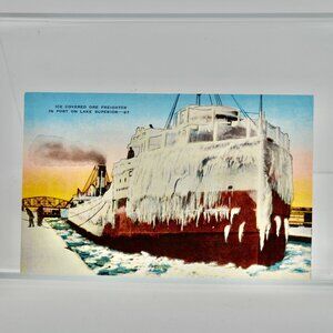 Ice Covered Ore Freighter Duluth Minnesota Postcard Vintage UNUSED